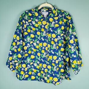 Catalog Favorites Blue Novelty Citrus Fruit Print Button Down Shirt Size 1X